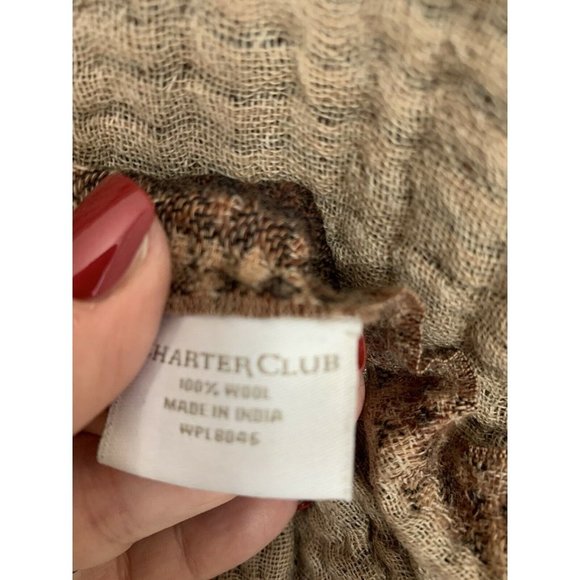 Charter Club Soft Wool Scarf Wrap 25”x 68” Brown Floral Appliqué - Picture 4 of 6